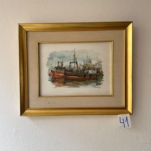 Lote siguiente: Cuadro con Marco Dorado y Passe-partout: Barcos en Puerto, 1998