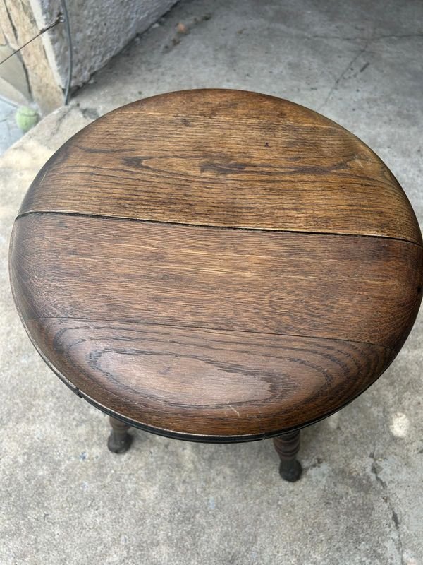 Banqueta de piano regulable en roble americano con patas hierro y bochas de vidrio firme - imagen 4