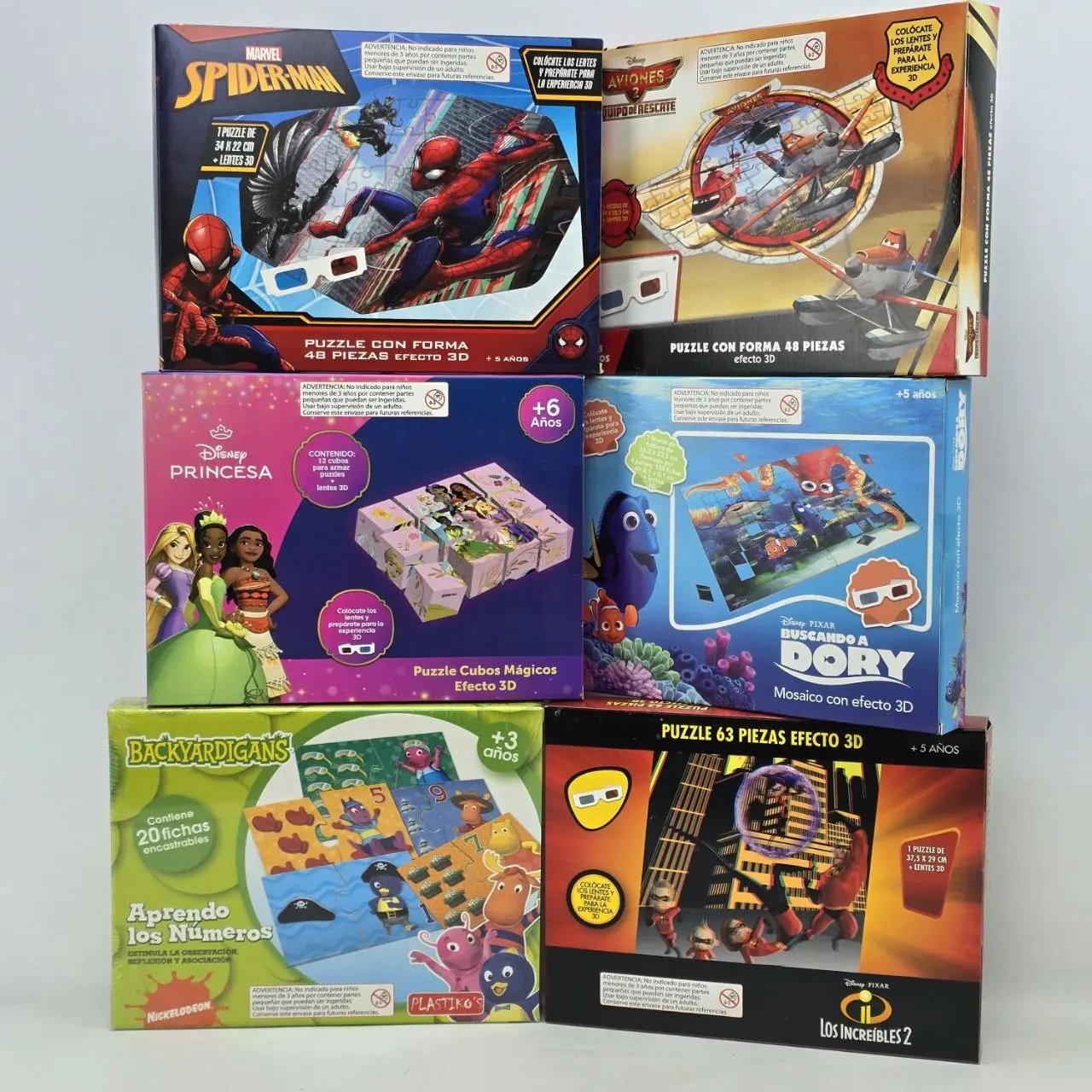 Juegos de Rompecabezas 3D: Marvel, Disney y Nickelodeon (6 Unidades)