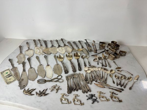 Lotes de cubiertos labrados de plata para postre - imagen 1