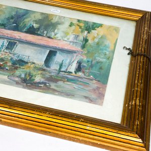 Cuadro Acuarela "Casa de Campo" con Marco Dorado - imagen 4