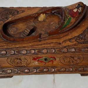 Antiguo Alhajero Caja Madera Tallada Holandesa Zueco Siglo XX - imagen 1