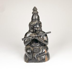 Figura de Madera Antigua: Diosa Tocando la Flauta, 26 cm - imagen 1