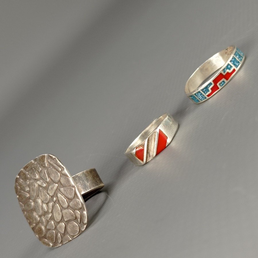 Lote de 3 Anillos de Plata 925 con Diseños y Esmalte