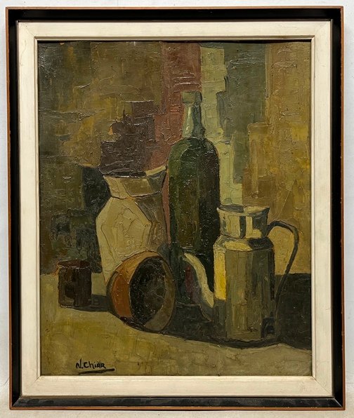 Lote siguiente: Pintura de N. Chiar - Bodegón con objetos sobre cartón