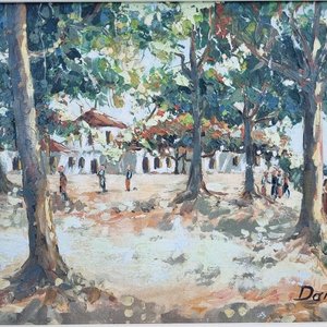 Cuadro con Paisaje Campestre Firmado 'Darci 86' - Marco Marrón Oscuro - imagen 3