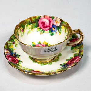 Taza y Platito de Porcelana Inglesa Paragon Floral "Tapestry Rose" con Guarda Dorada - imagen 3