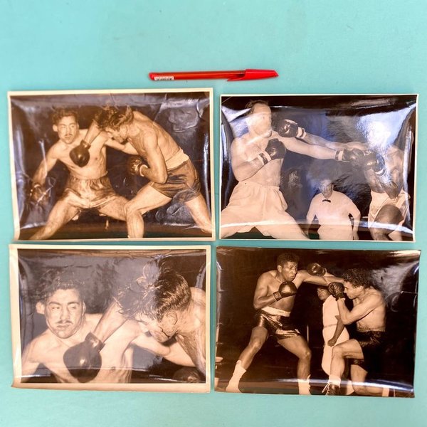 Lote de 4 fotos de boxeo antiguas, 1956, posible Dogomar Martínez vs. Gualberto Gutiérrez - imagen 1