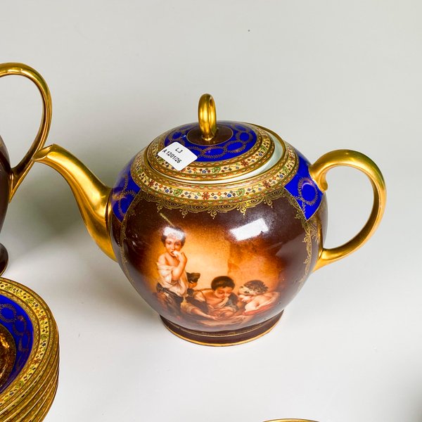 Juego de porcelana viejo viena, decorado niños, para servir té 15 piezas - imagen 5