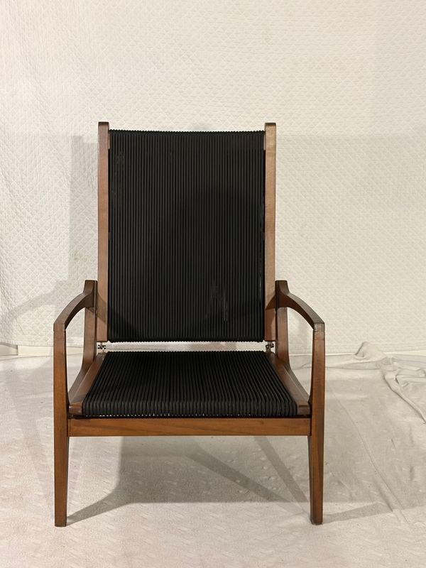 Poltrona Reposera Exterior Madera Cuerda Náutica Negra