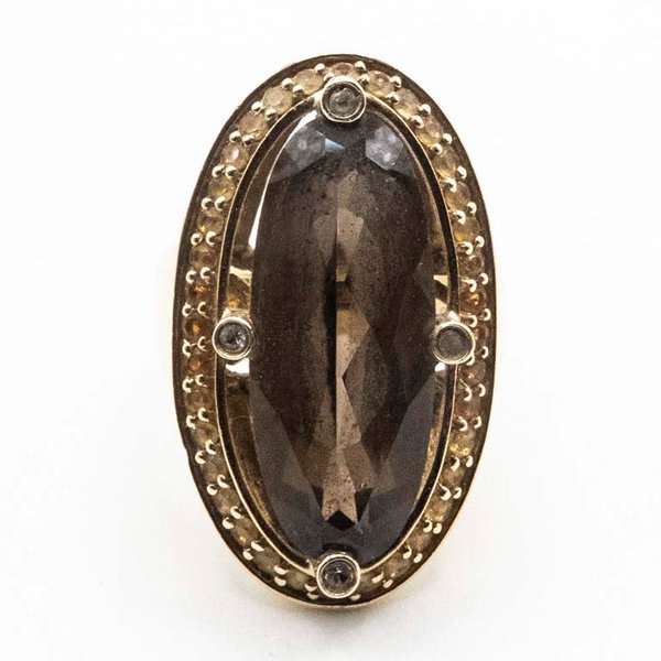 Anillo Baño de Oro con Piedra Oscura y Detalles - imagen 1