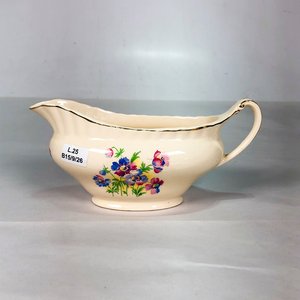 Lote anterior: Salsera de Porcelana Inglesa Blanca con Flores y Borde Plateado
