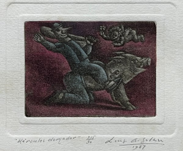 Grabado "Hércules Domador" de Luis Alberto Solari, 1987 - imagen 1