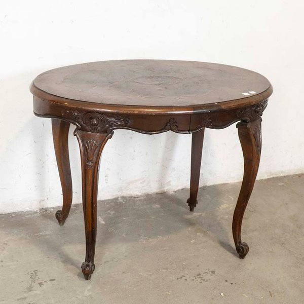 Mesa Oval Luis XV Tallada con Marqueterie - Detalles de Conservación