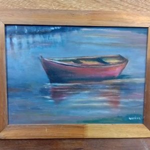 Cuadro "Bote" Pintura sobre Vidrio con Marco de Madera - imagen 3