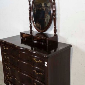 Cómoda Inglesa Antigua con Alzada Espejada y 5 Cajones - imagen 2