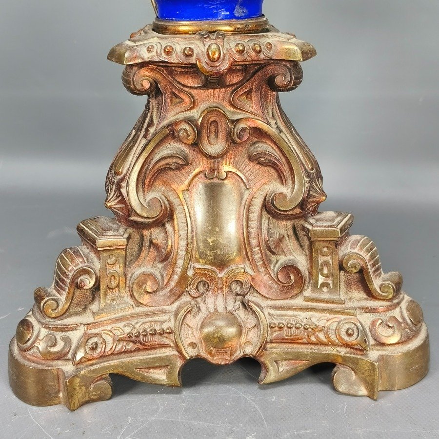 Lámpara de sobremesa completa con fanal en porcelana y bronce - imagen 7