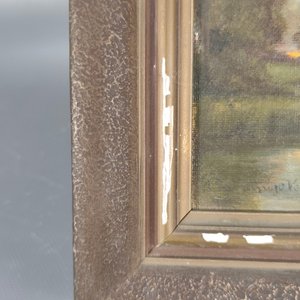 Pequeño Óleo Paisaje Fluvial Firmado "Amigo Vergel" y "J.B.B. 1904" con Marco - imagen 3