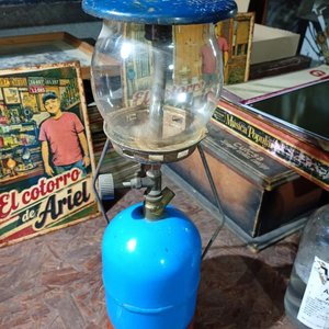 Farol a Gas Antiguo Completo con Garrafa Azul - imagen 2