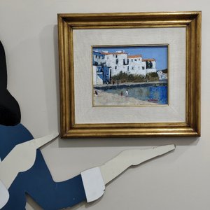 Óleo sobre Fibra "Costa Blanca" de Cesar Vanni con Marco Dorado - imagen 7