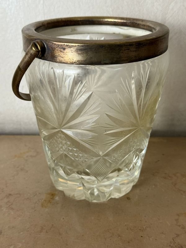 Hielera en Cristal con Virola y Asa de Metal - Excelente Estado