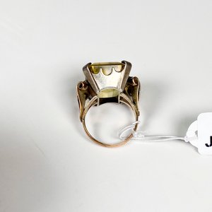 Antiguo Anillo Plata y Oro con Piedra Amarilla Grande y Detalles Rojos - imagen 4