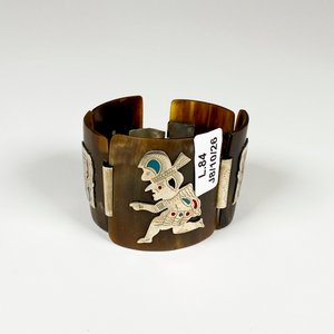 Brazalete de Guampa con Diseños Mexicanos en Metal y Turquesa - imagen 2