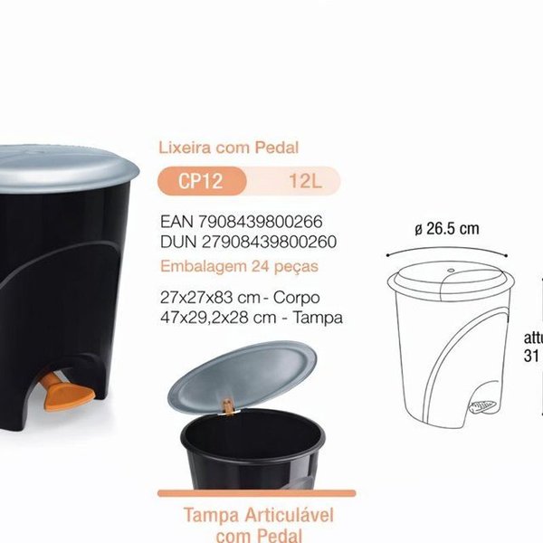 Basurero de plástico con tapa y pedal de 12 litros - imagen 2