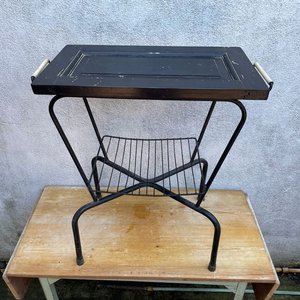 Mesita Auxiliar con Tapa de Madera Maciza y Estante Metálico - imagen 2