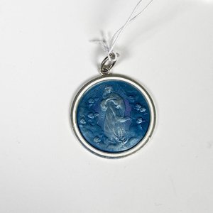 Lote siguiente: Medalla Religiosa Circular de Plata y Esmalte Azul