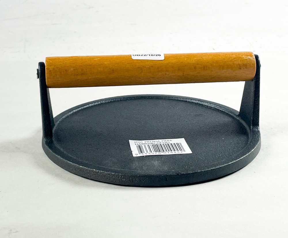 Prensa para Hamburguesas de Hierro Fundido con Mango de Madera - 18 cm
