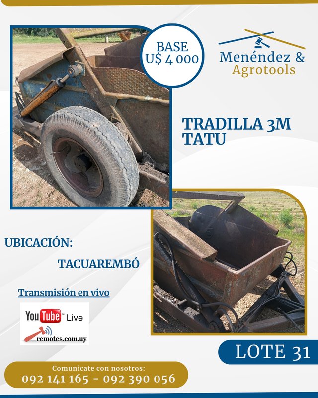 Tradilla 3 Tatu Pampa con Cilindro Hidráulico