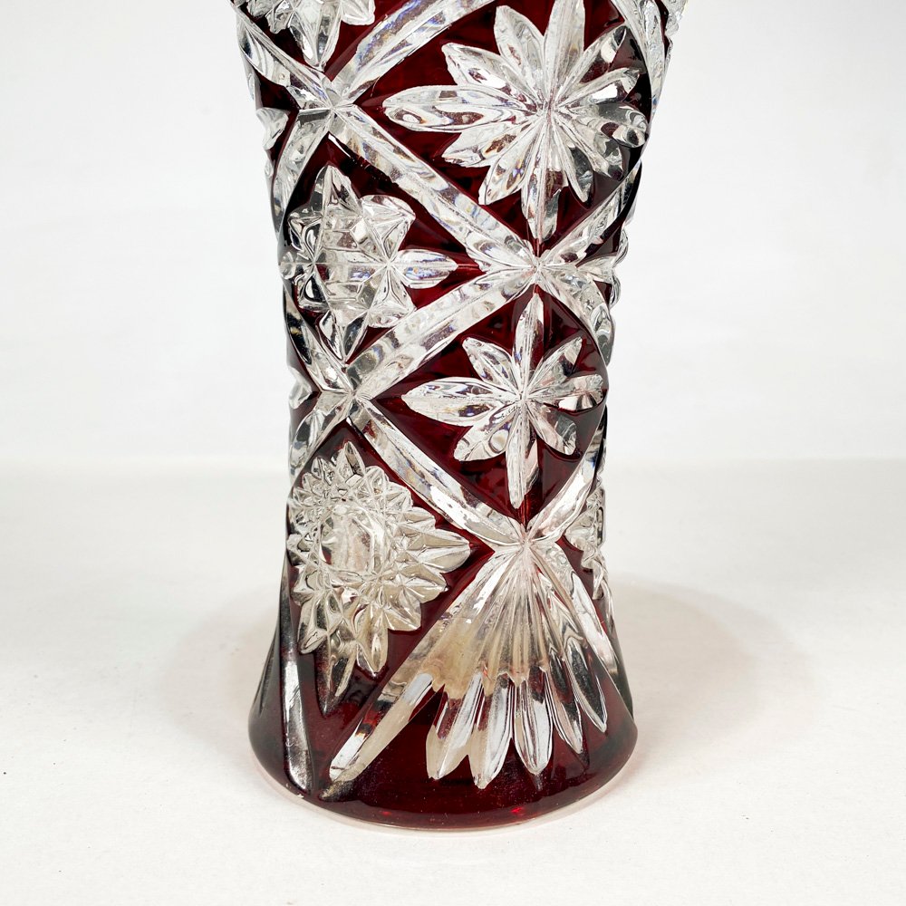 Vaso cristal tallado color rubí y hialino de 25 cm - imagen 3
