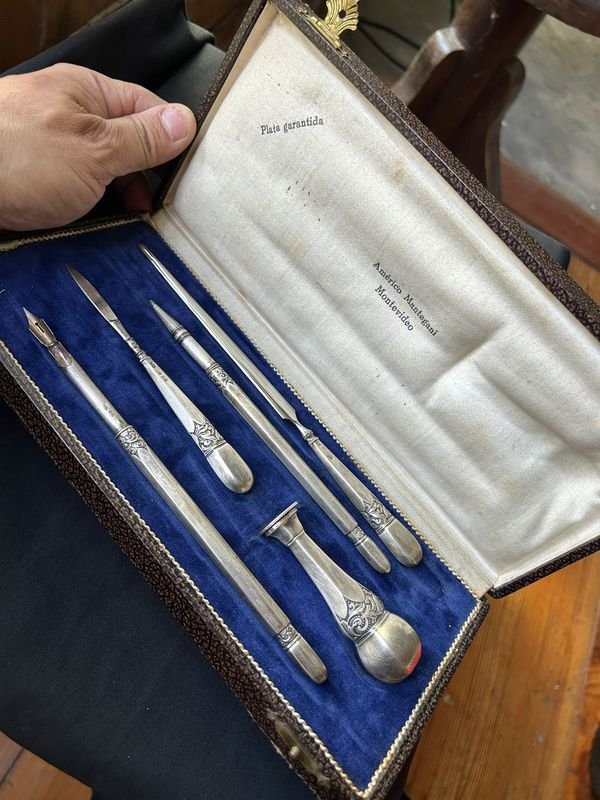 Juego de escritorio en plata platero Mantegani - Colección de plata antigua - imagen 3