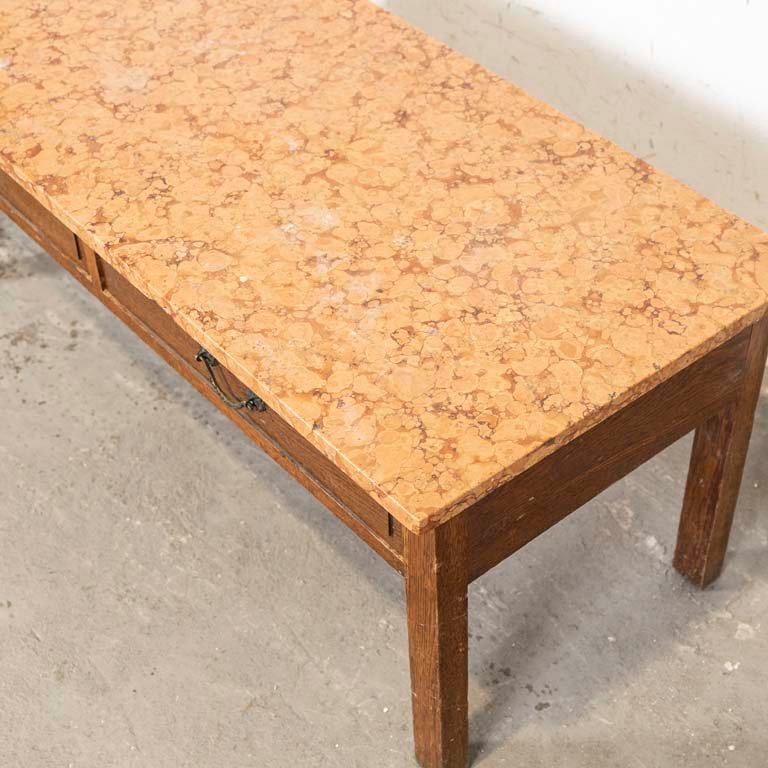 Mesa ratona de roble con dos cajones y tapa de mármol - imagen 2
