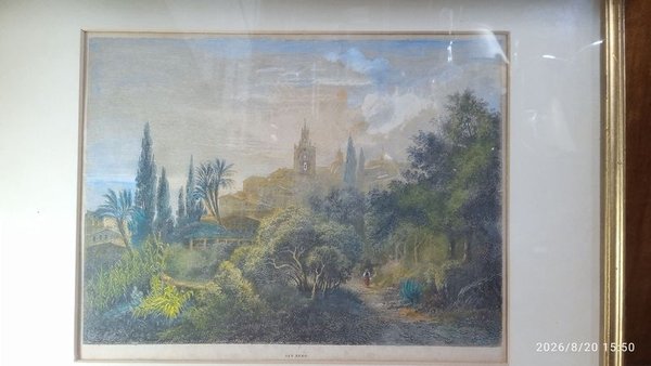 Grabado Enmarcado y Coloreado a Mano de San Remo, Italia - imagen 1
