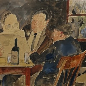 Acuarela "En el bar" de Hugo Sartore, 28 x 38 cm - imagen 1