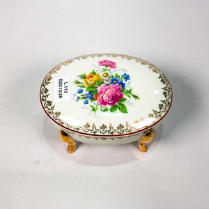 Alhajero Limoges Francia Porcelana Beige Floral Guarda Dorada - imagen 2