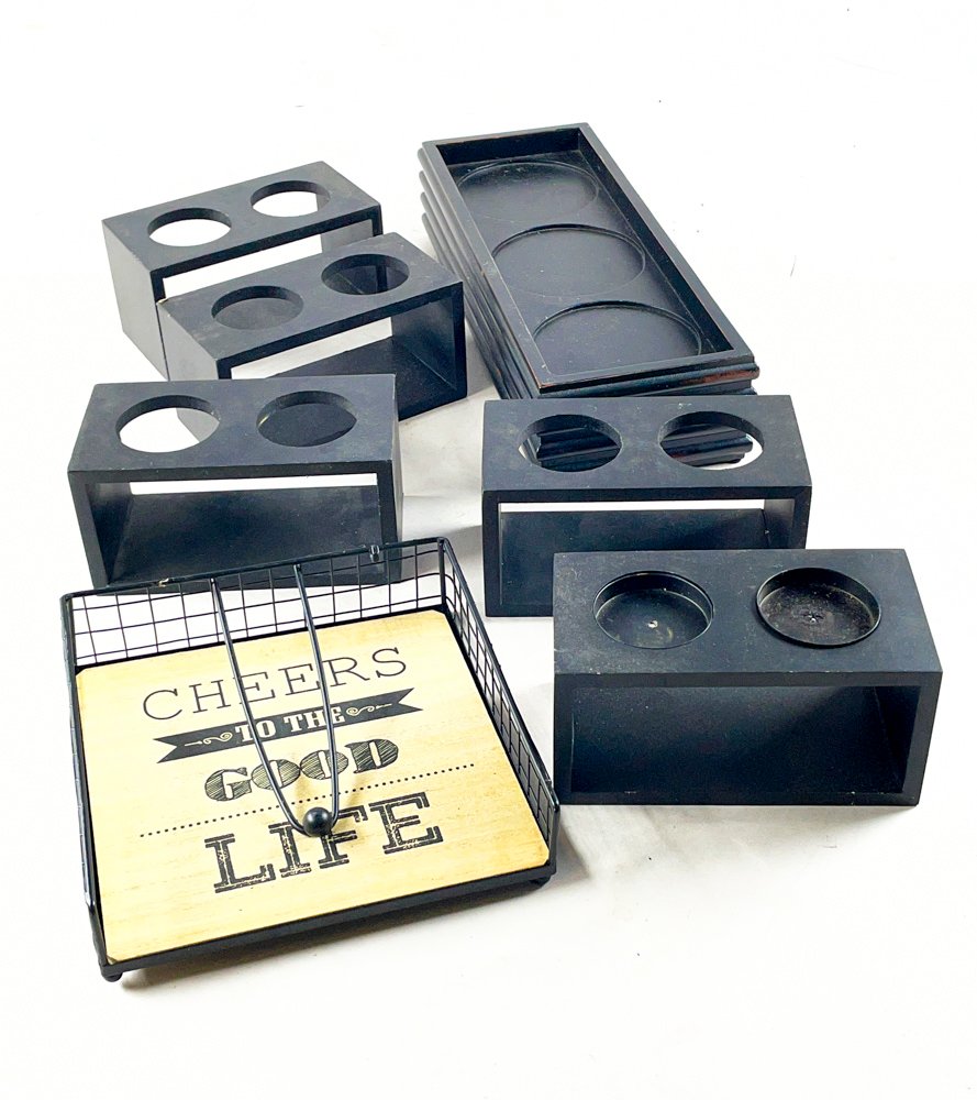 Set de 7 Piezas: Servilletero y Soportes Negros