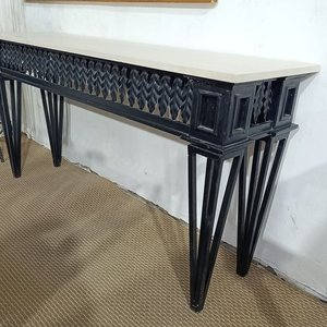 Mesa de Arrimo Recibidor Hierro Forjado con Tapa Marmolina - imagen 5
