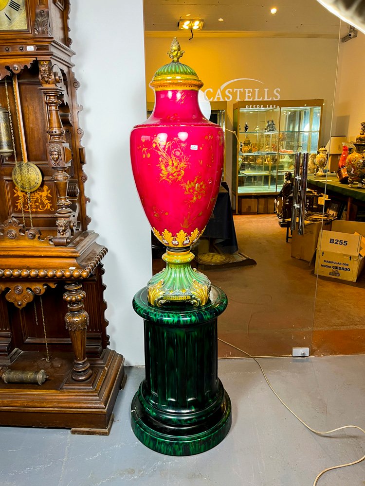 Gran Potiche Giratorio Royal Bonn en Porcelana Alemana con Pedestal