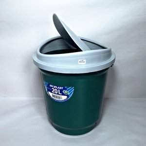 Par de Papeleras Plásticas Verdes y Negras con Tapa Basculante y Pedal - imagen 2