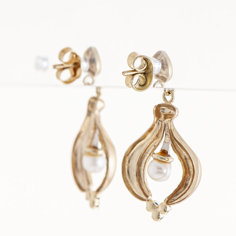 Pareja de caravanas de oro 18k con perlas, esmeraldas, zafiros y rubíes - imagen 3
