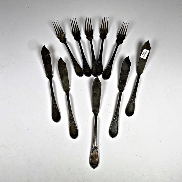 Diez Cubiertos para Pescado Eberle de Metal Plateado