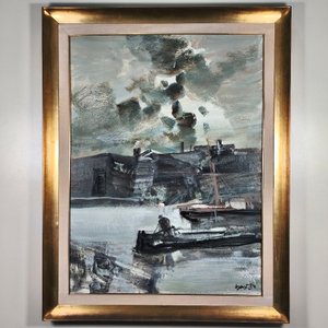 Pintura "Escena Marina" de Hugo Nantes, Acrílico sobre Fibra con Marco Dorado - imagen 2