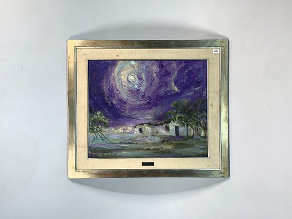 Cuadro Acrílico "Paisaje Campestre Nocturno" Firmado Olga Bacigalupo - imagen 1