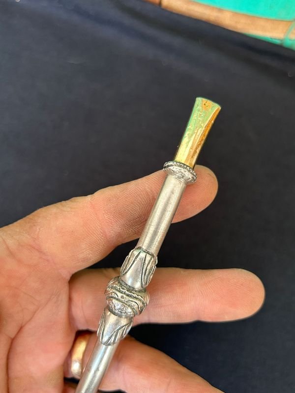 Bombilla curva muy antigua plata alta de colección - imagen 3