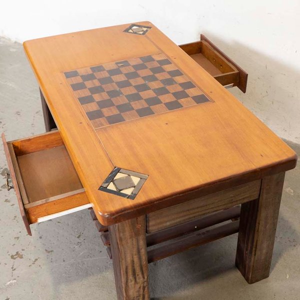 Mesa de living en madera con tablero de juego y esquinas de mármol - imagen 3
