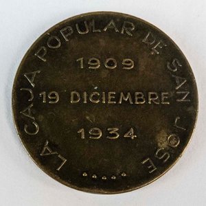 Medalla Conmemorativa Bronce Uruguay 1934 - 25 Aniversario Caja Popular San José - imagen 2