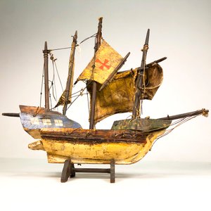 Barco Velero Antiguo de Madera, Azul y Dorado, 42 cm - imagen 3